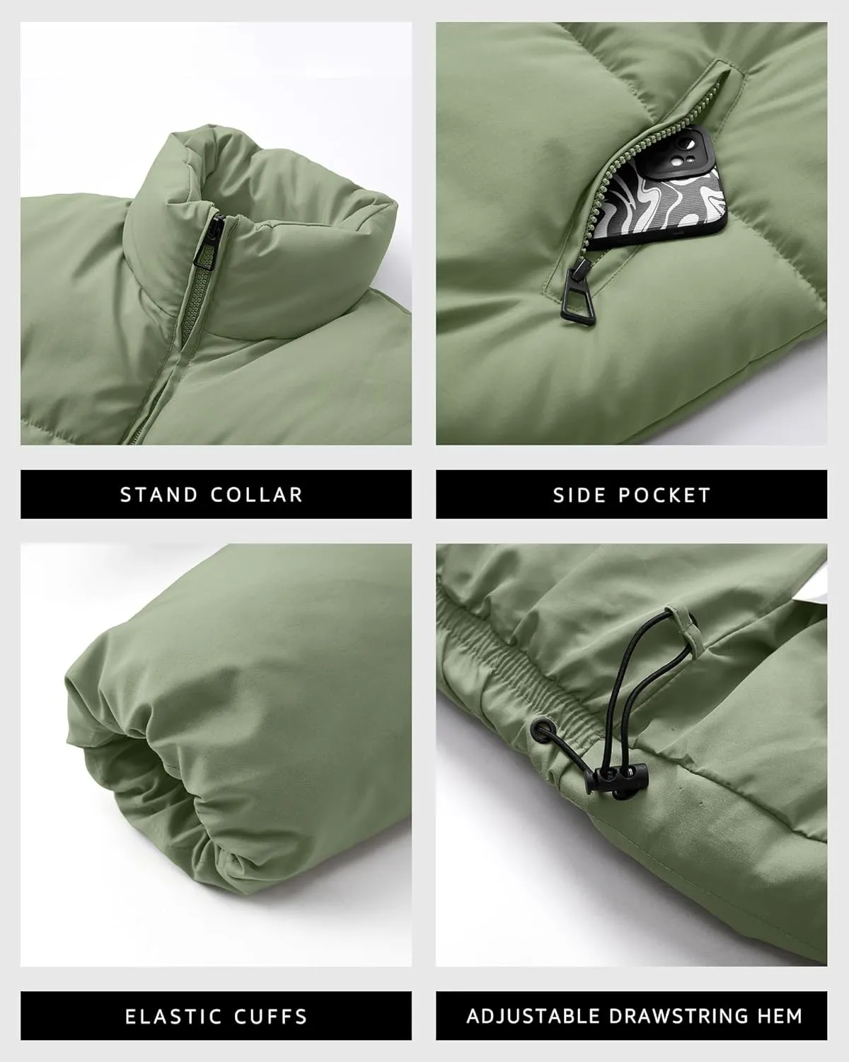 Womens Cropped Puffer Jacket Long Sleeve Winter Puffy Coat Short Warm Casual Quilted Jackets