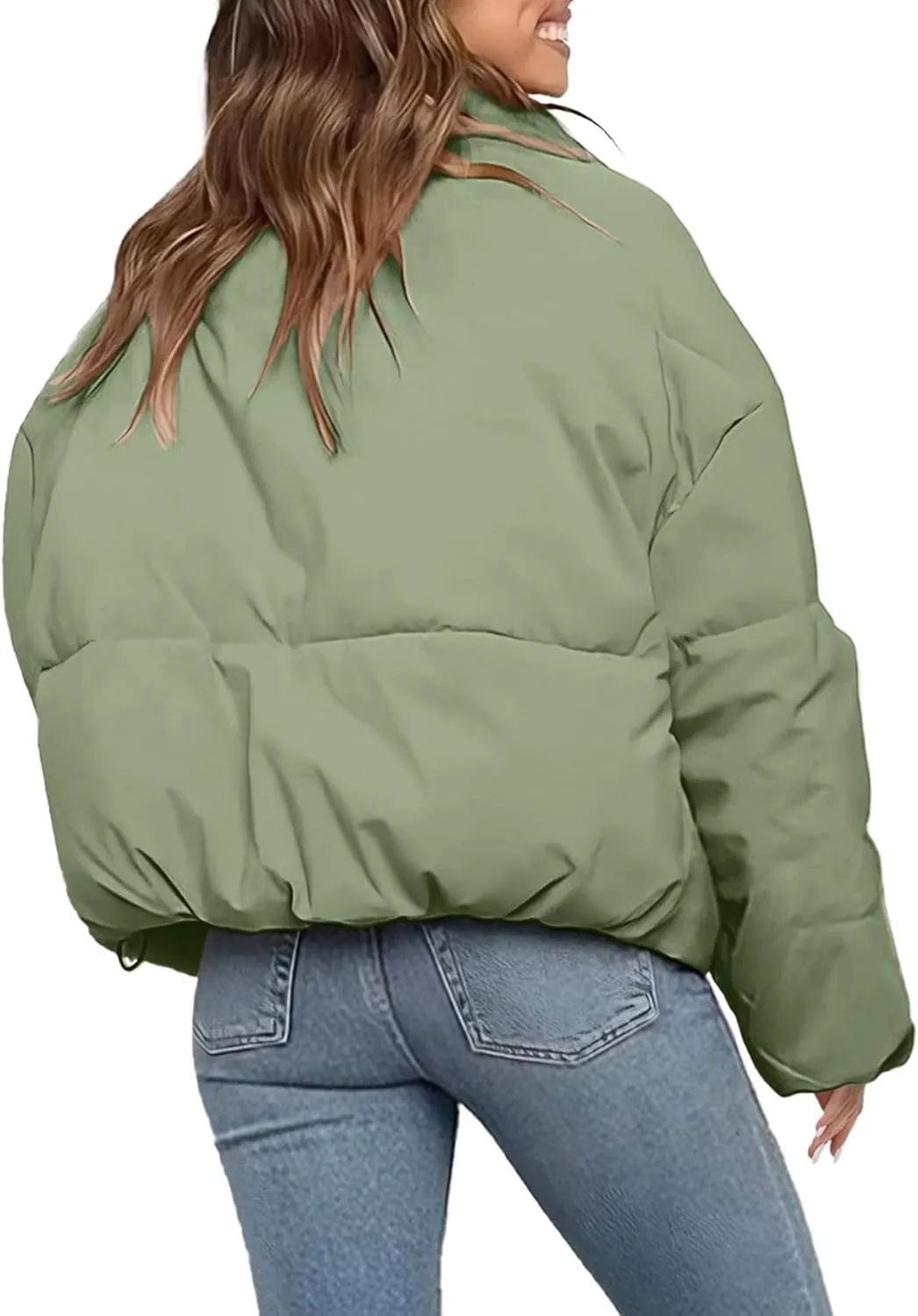 Womens Cropped Puffer Jacket Long Sleeve Winter Puffy Coat Short Warm Casual Quilted Jackets