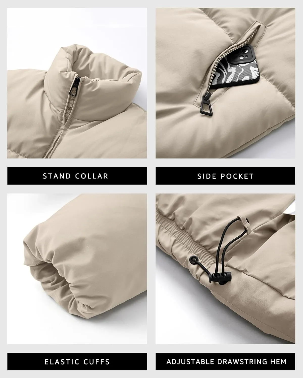 Womens Cropped Puffer Jacket Long Sleeve Winter Puffy Coat Short Warm Casual Quilted Jackets