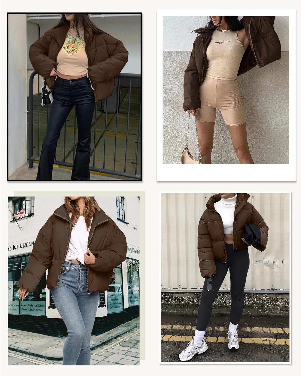 Womens Cropped Puffer Jacket Long Sleeve Winter Puffy Coat Short Warm Casual Quilted Jackets