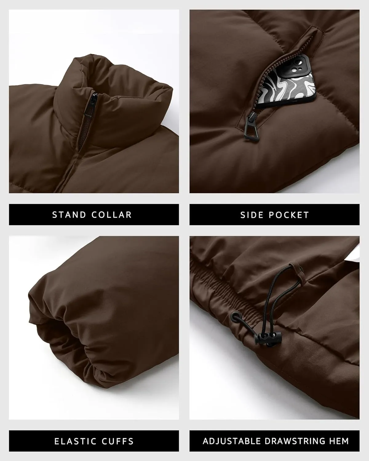 Womens Cropped Puffer Jacket Long Sleeve Winter Puffy Coat Short Warm Casual Quilted Jackets