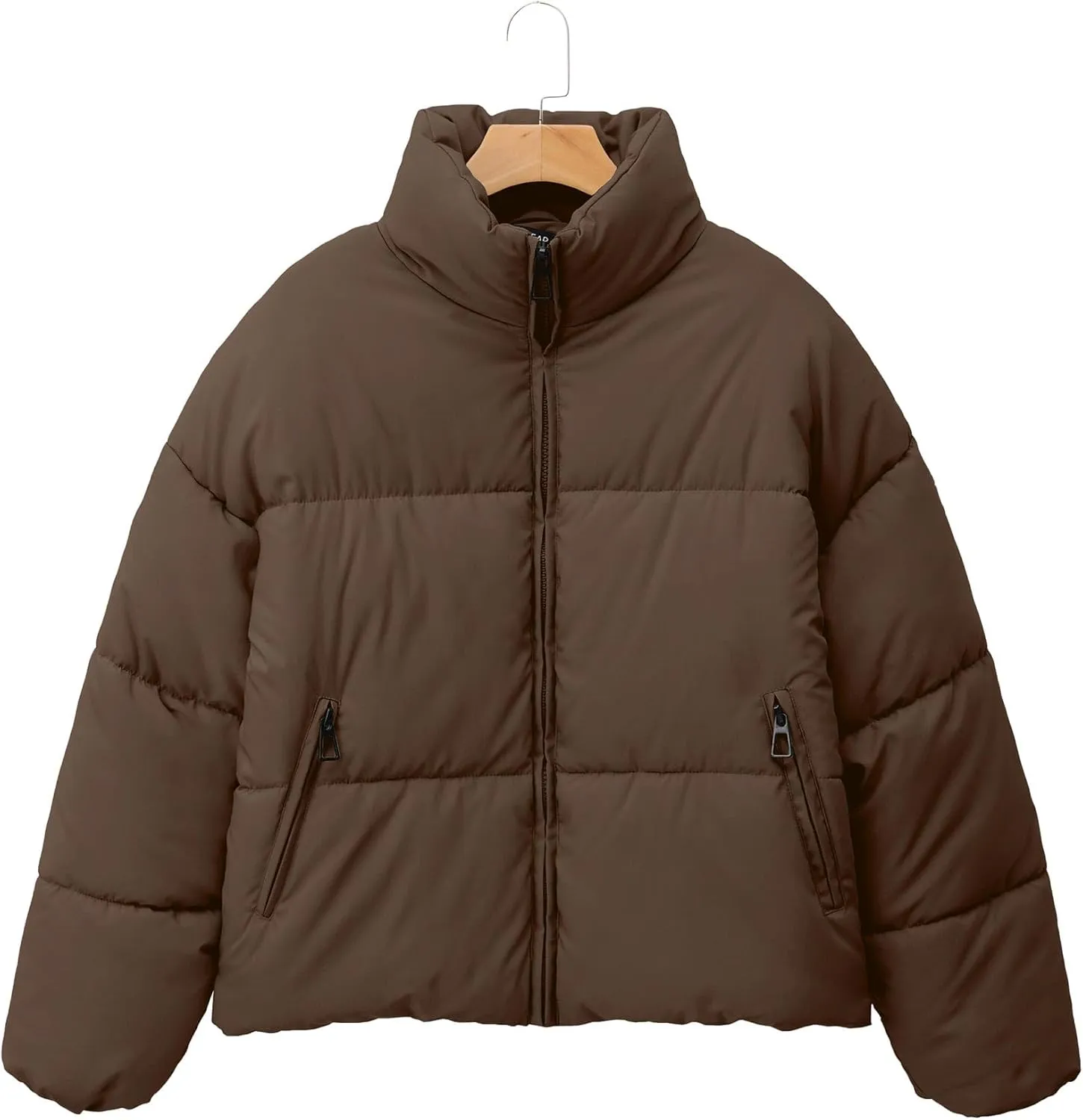 Womens Cropped Puffer Jacket Long Sleeve Winter Puffy Coat Short Warm Casual Quilted Jackets