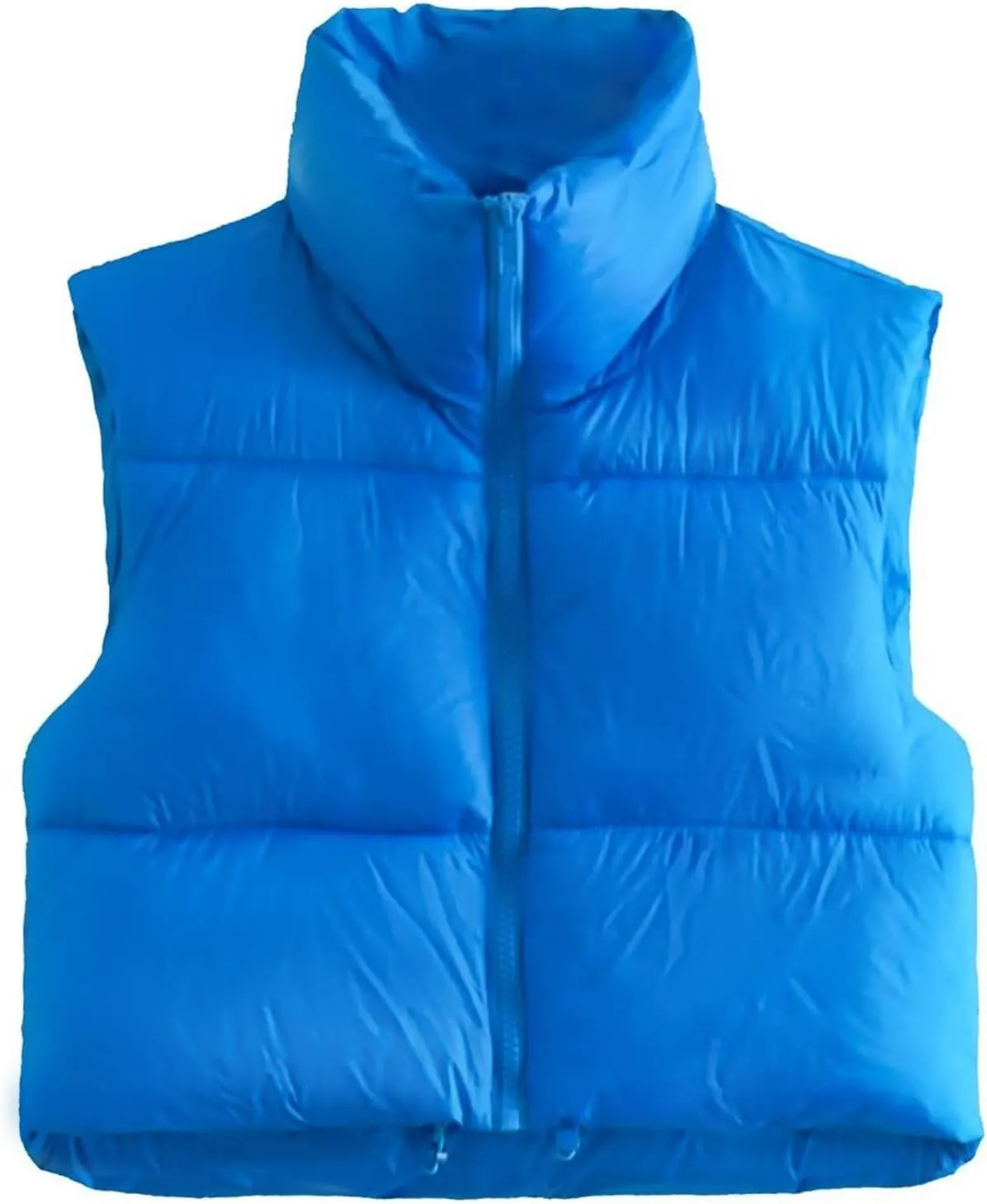 Womens Cropped Puffer Vest Stand Collar Zip Up Lightweight Winter Puffy Jacket Vests Outerwear