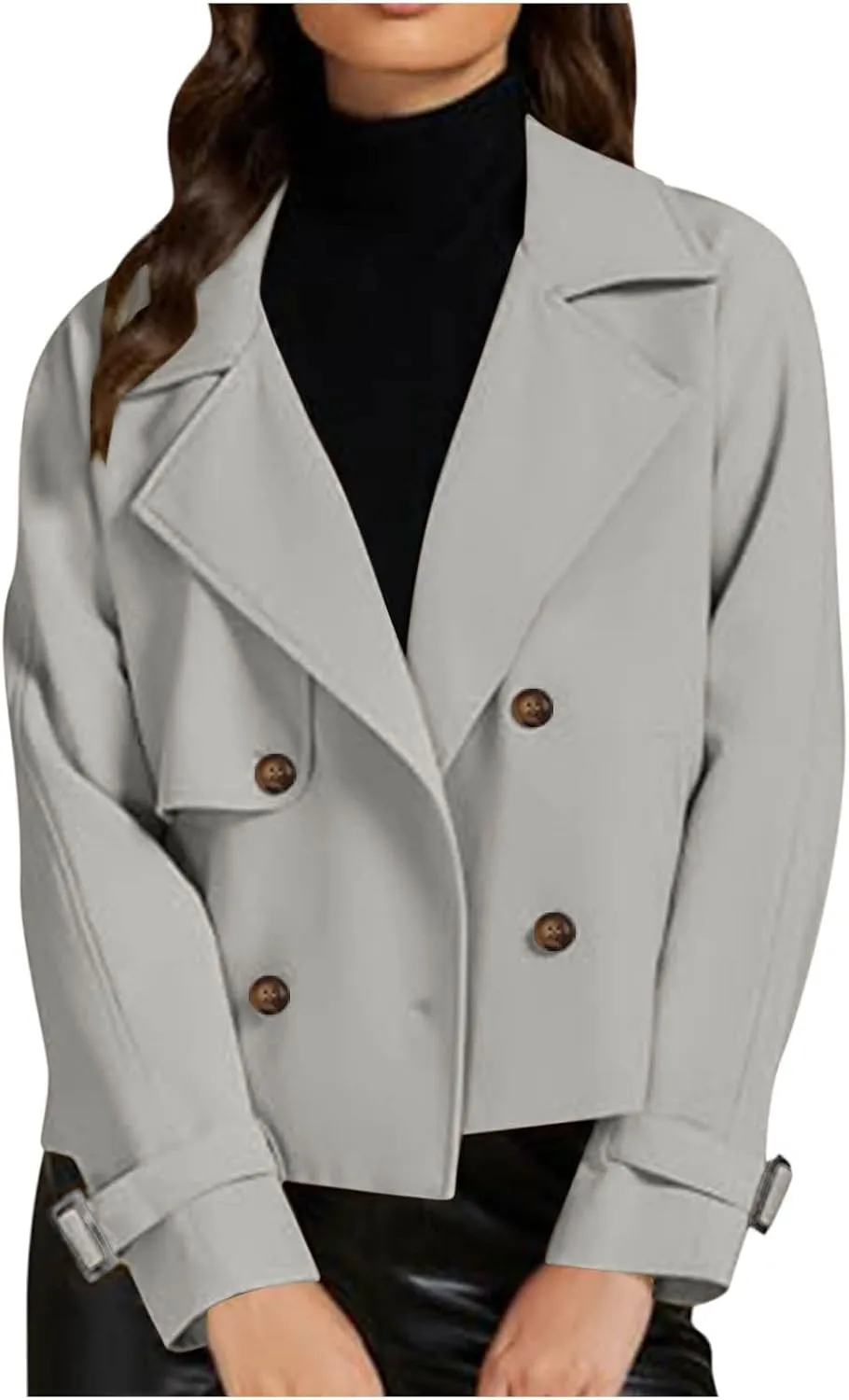 Womens Cropped Trench Coats Casual Double Breasted Short Jackets Fall Winter Fashion Outerwear with Pockets 2024