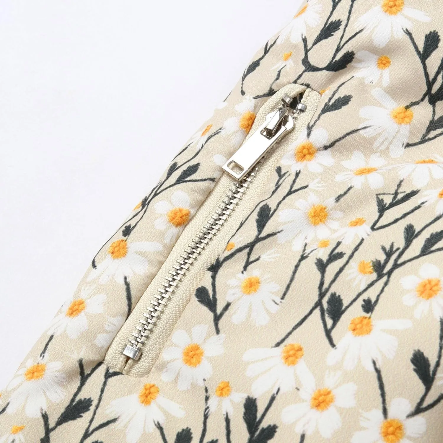 Women's Embroidered Daisy Cropped Bomberr Jacket Long Sleeve Zipper Down Cotton Padded Coat Outerwear Fall Winter