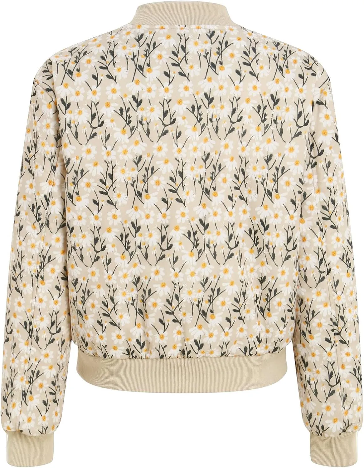 Women's Embroidered Daisy Cropped Bomberr Jacket Long Sleeve Zipper Down Cotton Padded Coat Outerwear Fall Winter