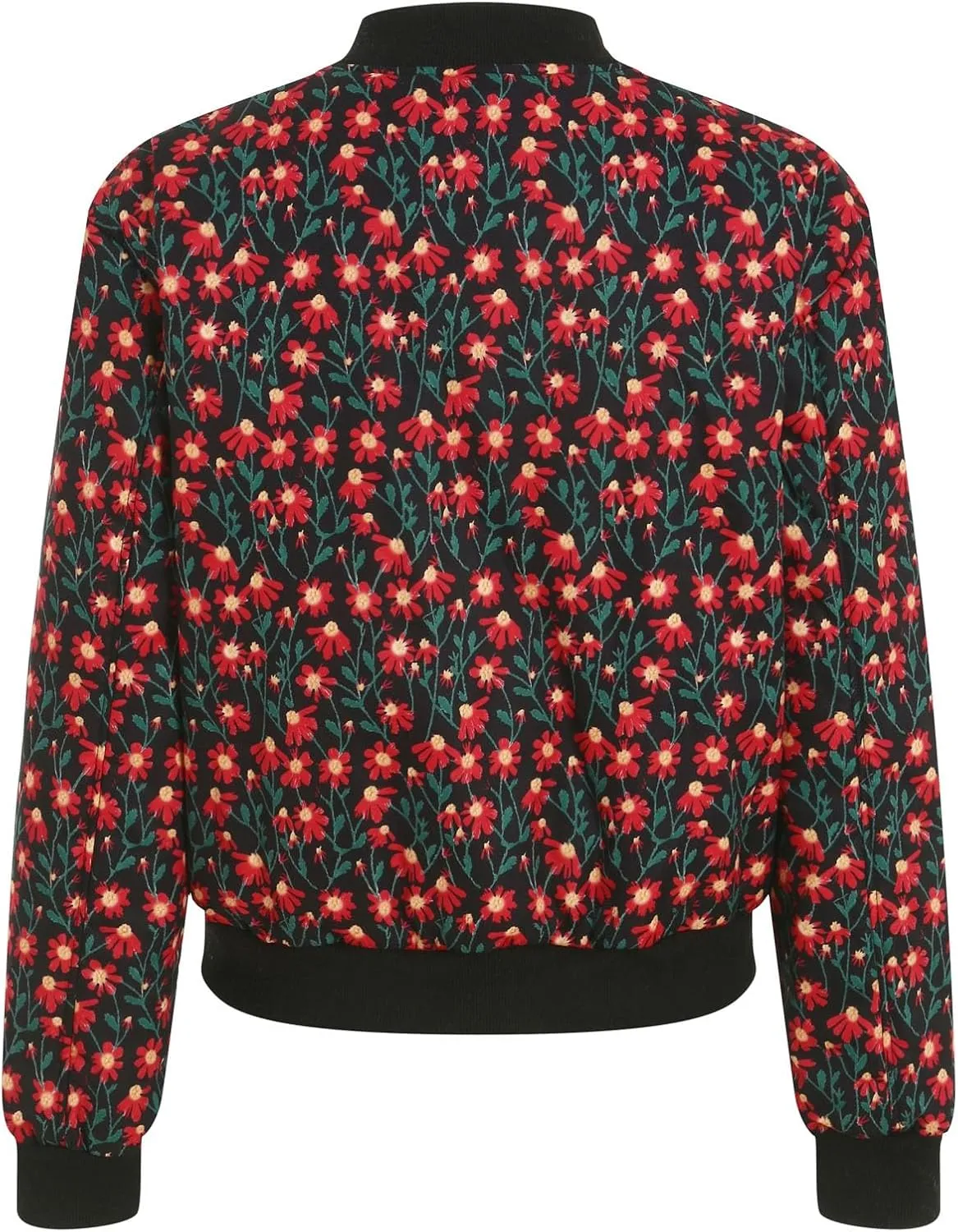 Women's Embroidered Daisy Cropped Bomberr Jacket Long Sleeve Zipper Down Cotton Padded Coat Outerwear Fall Winter