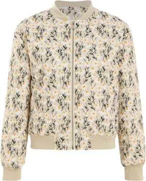 Women's Embroidered Daisy Cropped Bomberr Jacket Long Sleeve Zipper Down Cotton Padded Coat Outerwear Fall Winter