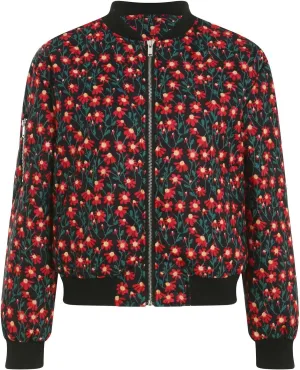 Women's Embroidered Daisy Cropped Bomberr Jacket Long Sleeve Zipper Down Cotton Padded Coat Outerwear Fall Winter