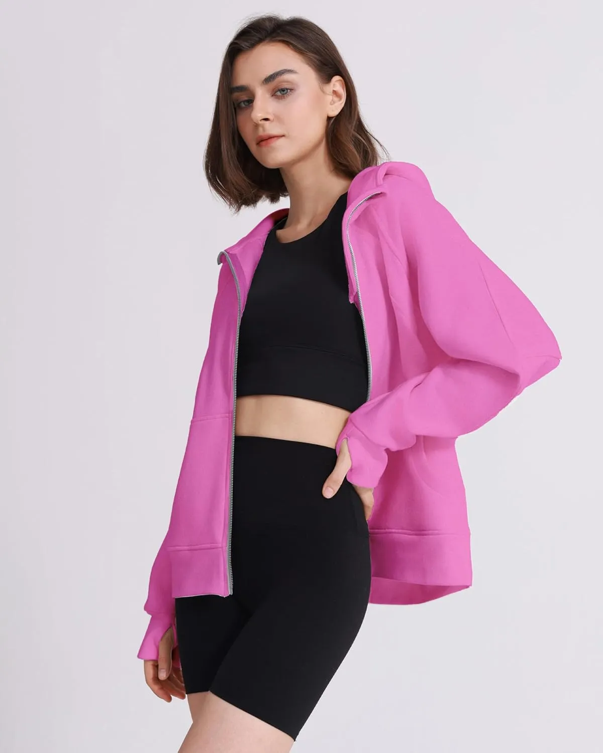 Womens Fleece Lined Half Zip Pullover Cotton Winter Warm Scuba Sweatshirt for Women with Thumbhole Pocket