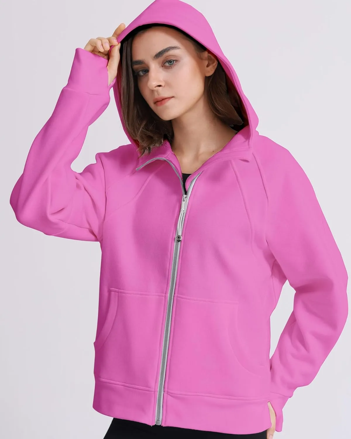 Womens Fleece Lined Half Zip Pullover Cotton Winter Warm Scuba Sweatshirt for Women with Thumbhole Pocket