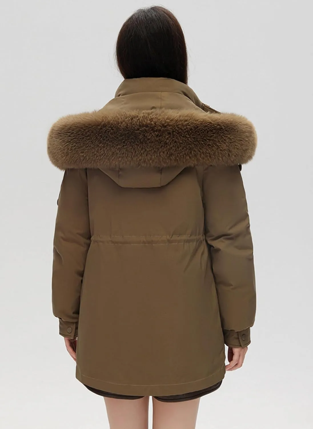 Women's Fur Hooded Puffer Jackets Winter Zip Up Casual Fashion Parka Coat Cotton Padded Outerwear