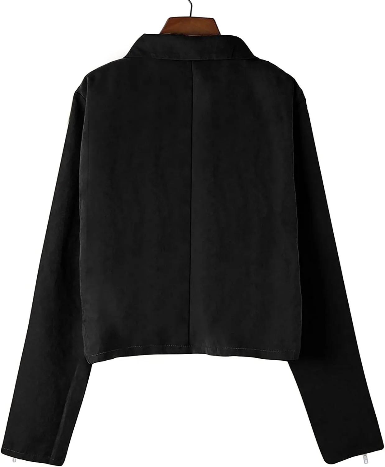Women's Leather Jackets Solid Open Front Cardigan Lapel Long Sleeve Lightweight Coat Zipper Cropped Jacket