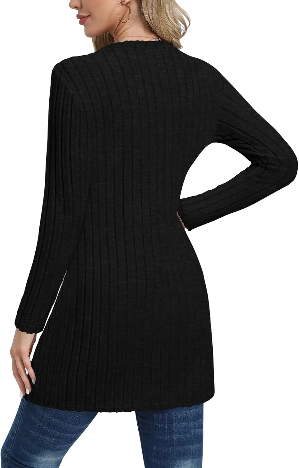 Womens Lightweight Asymmetrical Sweaters Long Sleeve Shirts Casual Fall Button Decor Tunic Tops