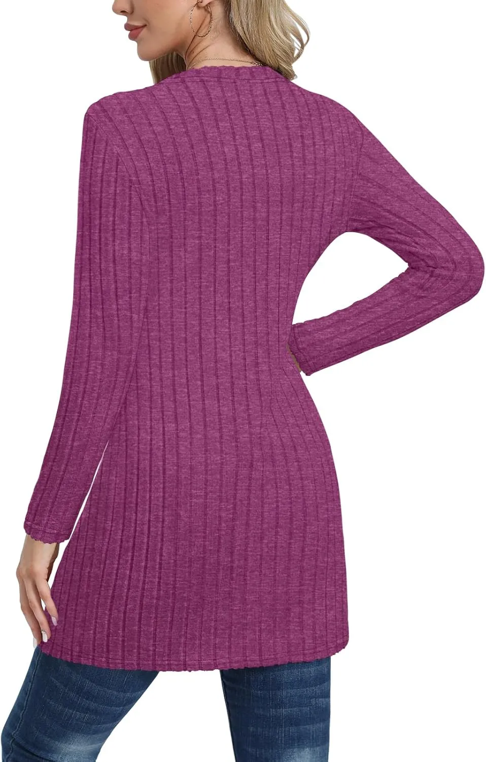 Womens Lightweight Asymmetrical Sweaters Long Sleeve Shirts Casual Fall Button Decor Tunic Tops