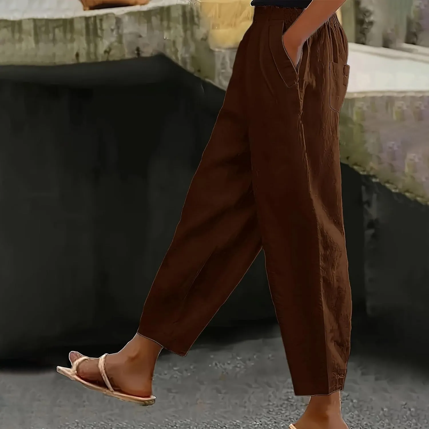 Womens Linen Pants Plus Size Palazzo Pants Wide Leg Pant Loose Fit Casual Comfy Lounge Flowy High Waist Trousers