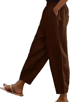 Womens Linen Pants Plus Size Palazzo Pants Wide Leg Pant Loose Fit Casual Comfy Lounge Flowy High Waist Trousers