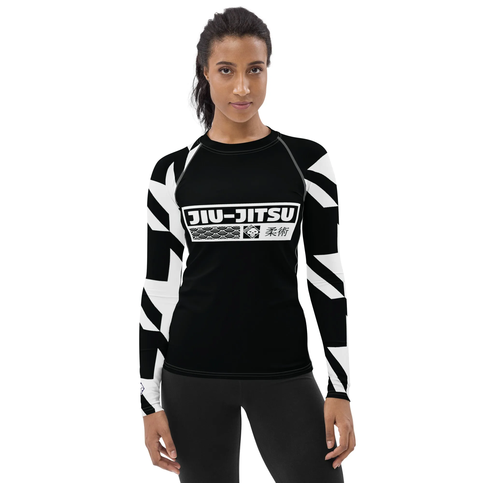 Womens Long Sleeve BJJ Rash Guard - Jiu-Jitsu 022 - Houndstooth 002 Noir