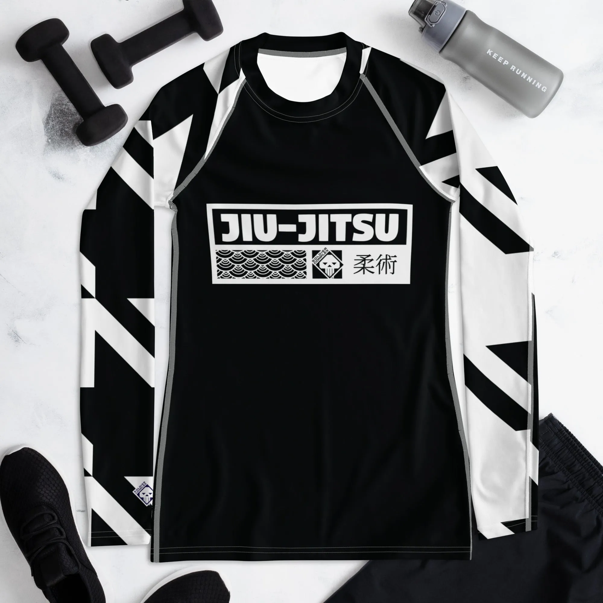 Womens Long Sleeve BJJ Rash Guard - Jiu-Jitsu 022 - Houndstooth 002 Noir