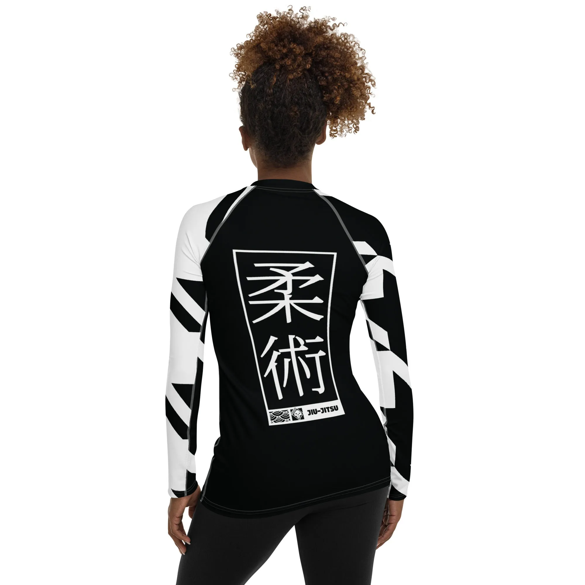 Womens Long Sleeve BJJ Rash Guard - Jiu-Jitsu 022 - Houndstooth 002 Noir