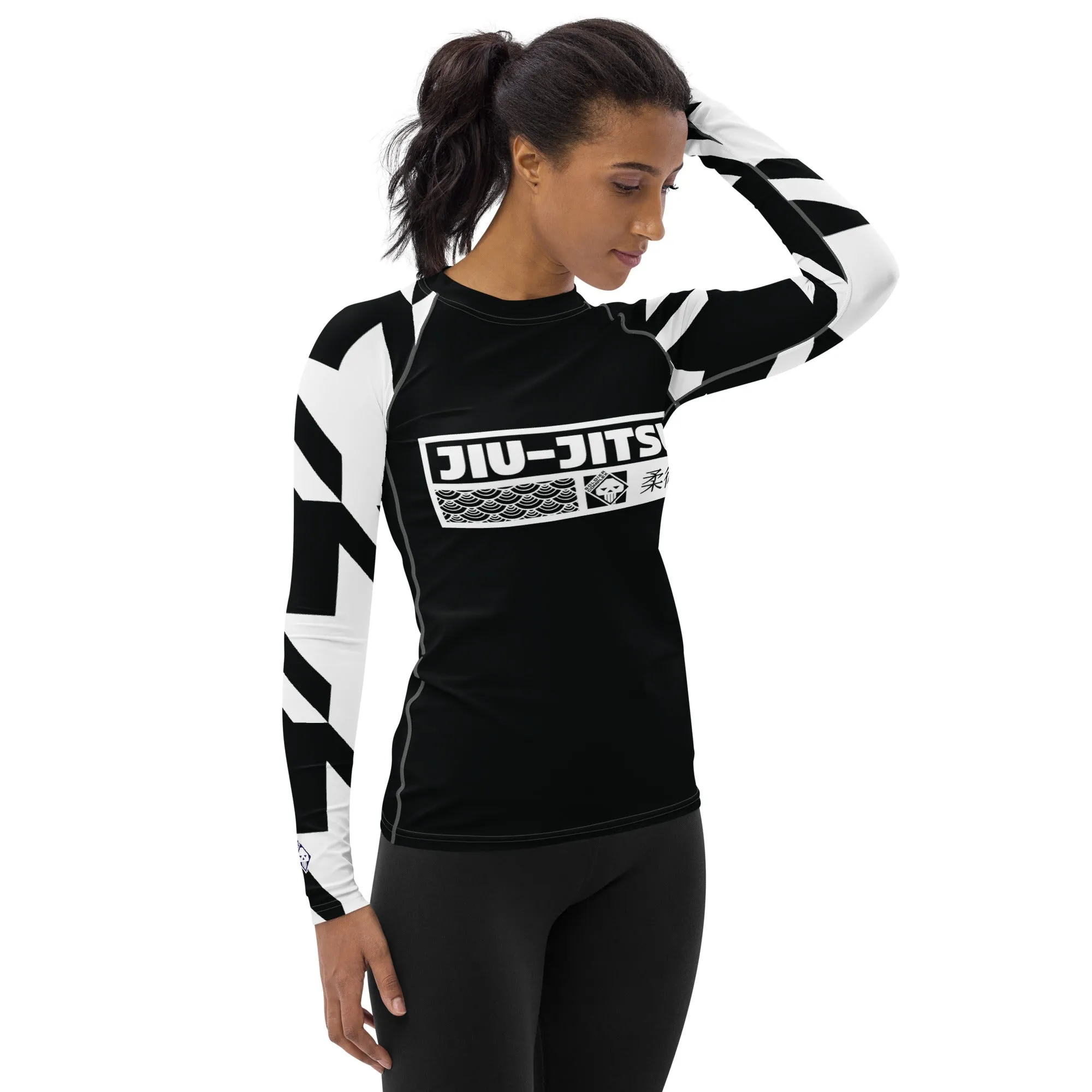 Womens Long Sleeve BJJ Rash Guard - Jiu-Jitsu 022 - Houndstooth 002 Noir