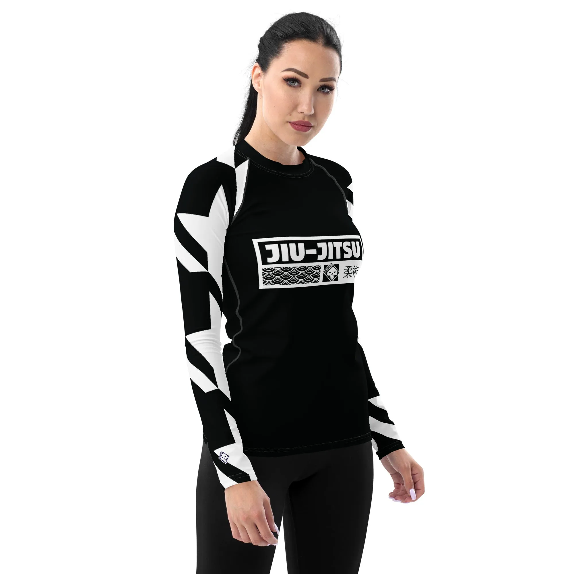 Womens Long Sleeve BJJ Rash Guard - Jiu-Jitsu 022 - Houndstooth 002 Noir