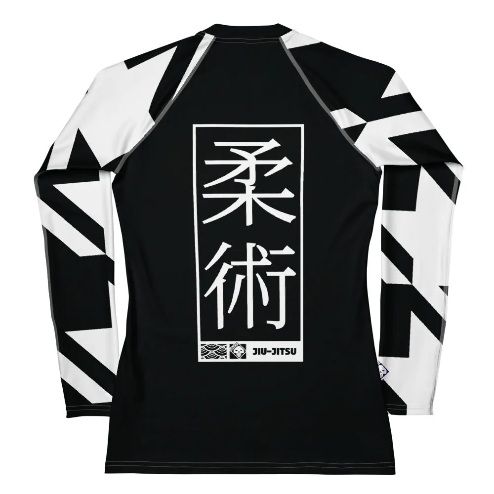 Womens Long Sleeve BJJ Rash Guard - Jiu-Jitsu 022 - Houndstooth 002 Noir