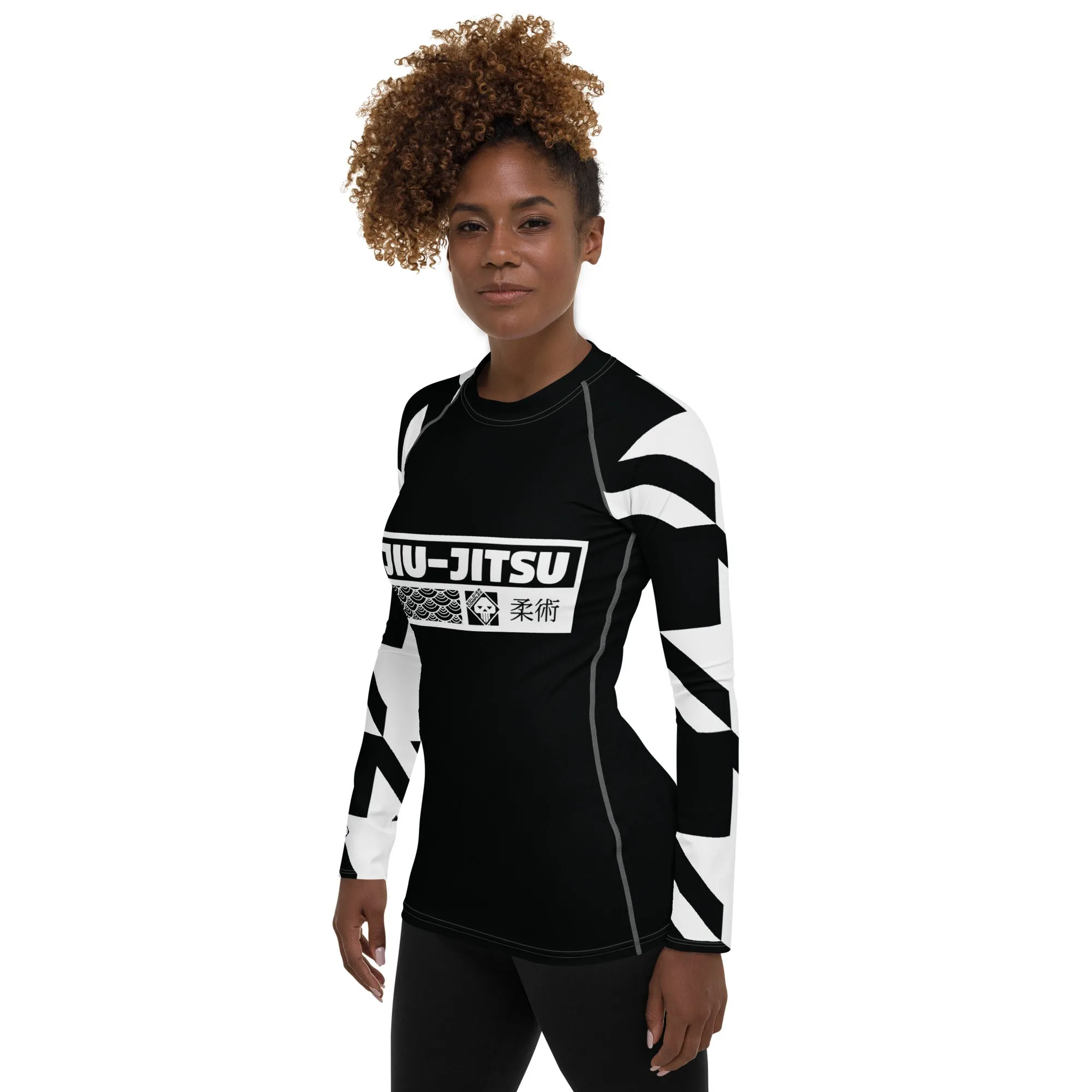 Womens Long Sleeve BJJ Rash Guard - Jiu-Jitsu 022 - Houndstooth 002 Noir