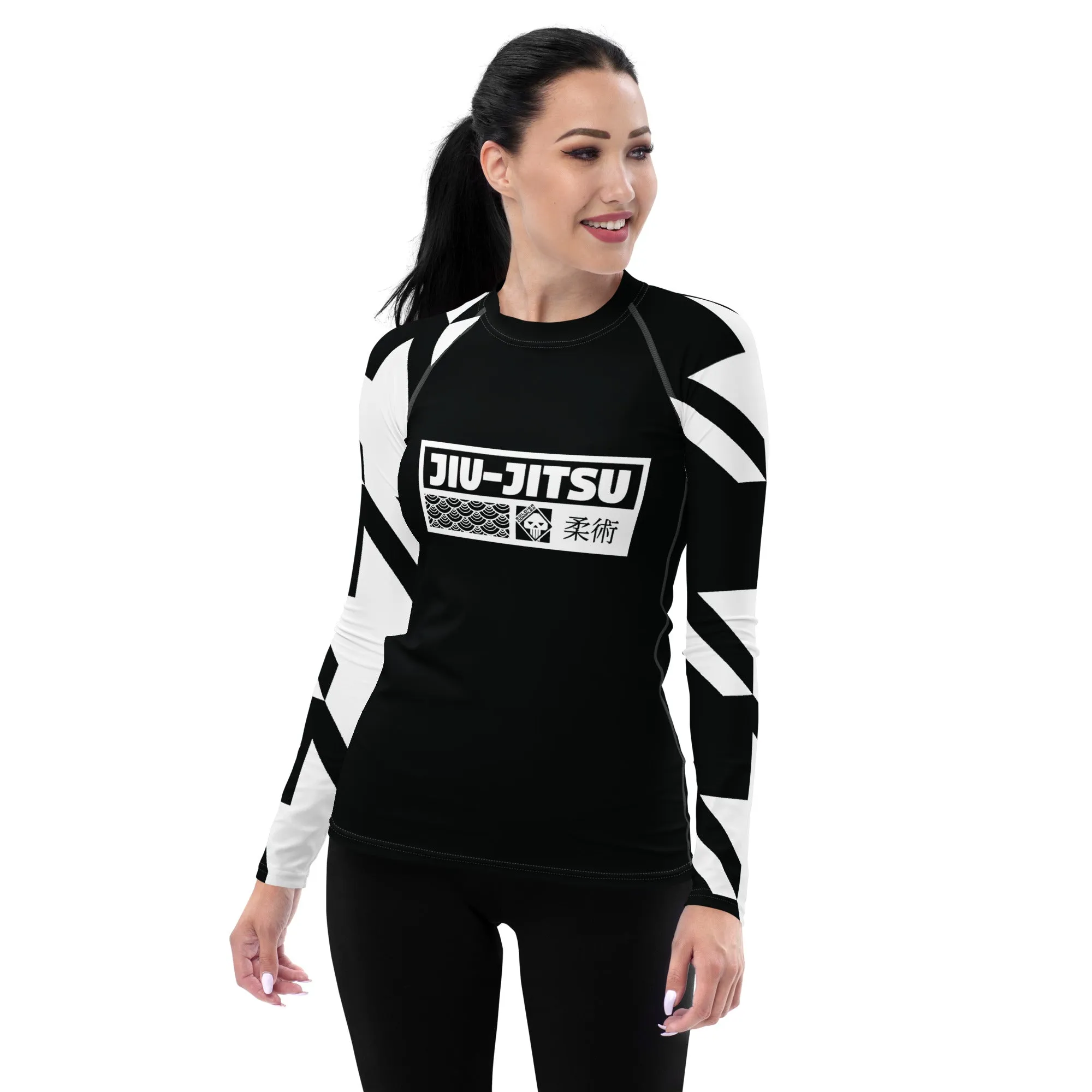 Womens Long Sleeve BJJ Rash Guard - Jiu-Jitsu 022 - Houndstooth 002 Noir