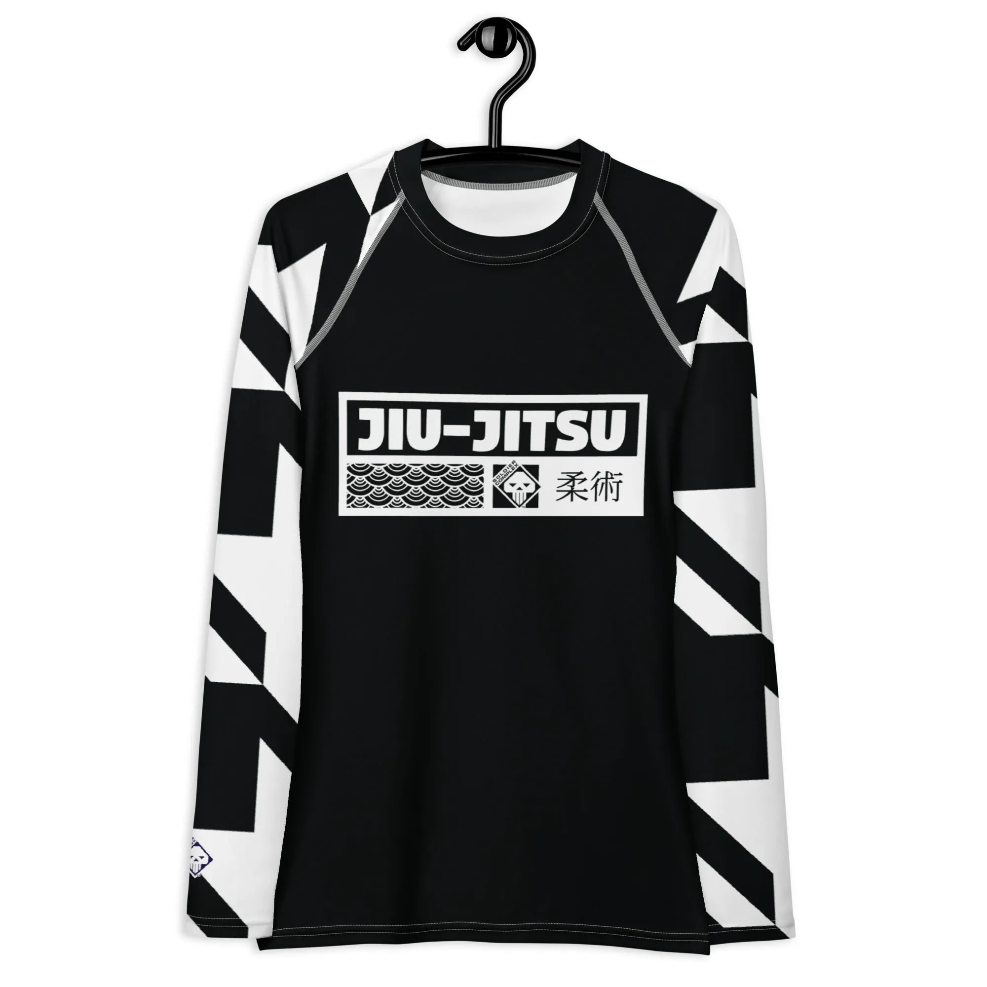 Womens Long Sleeve BJJ Rash Guard - Jiu-Jitsu 022 - Houndstooth 002 Noir