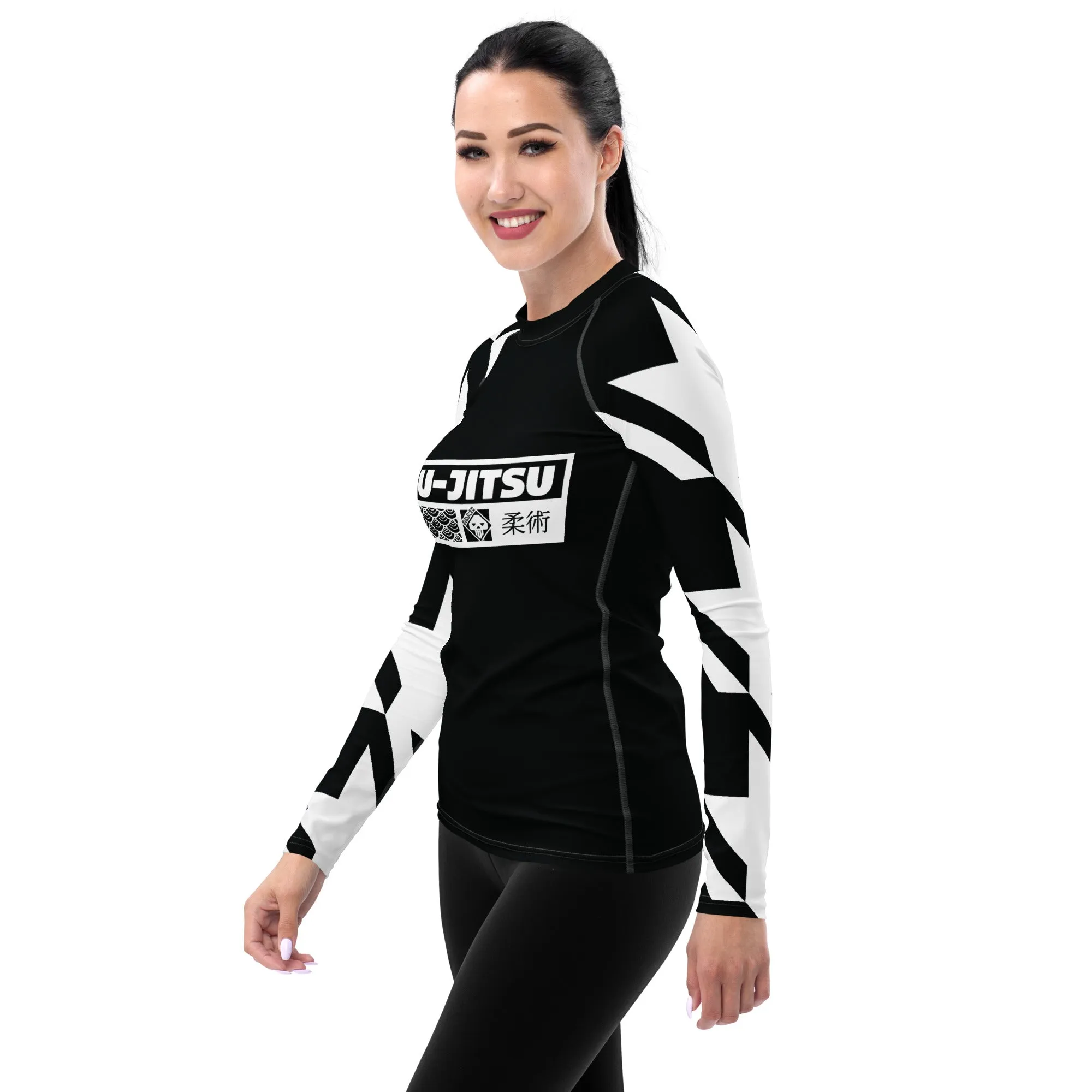 Womens Long Sleeve BJJ Rash Guard - Jiu-Jitsu 022 - Houndstooth 002 Noir