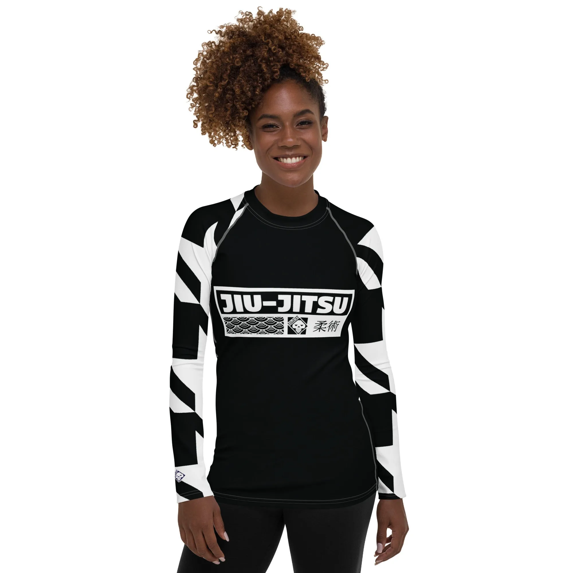 Womens Long Sleeve BJJ Rash Guard - Jiu-Jitsu 022 - Houndstooth 002 Noir