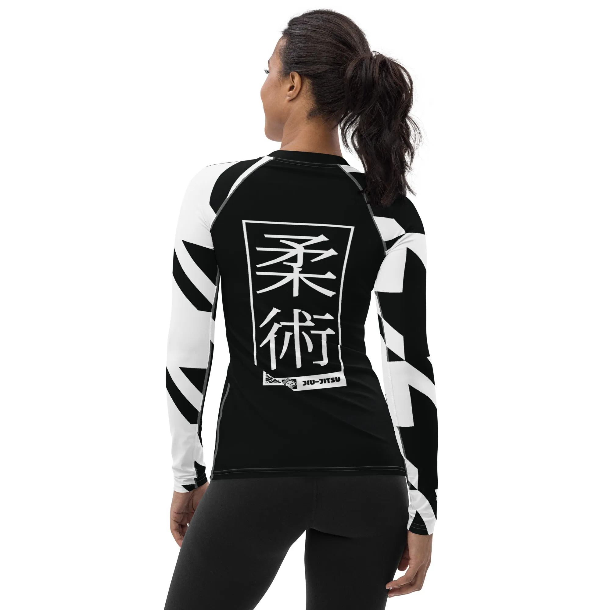 Womens Long Sleeve BJJ Rash Guard - Jiu-Jitsu 022 - Houndstooth 002 Noir