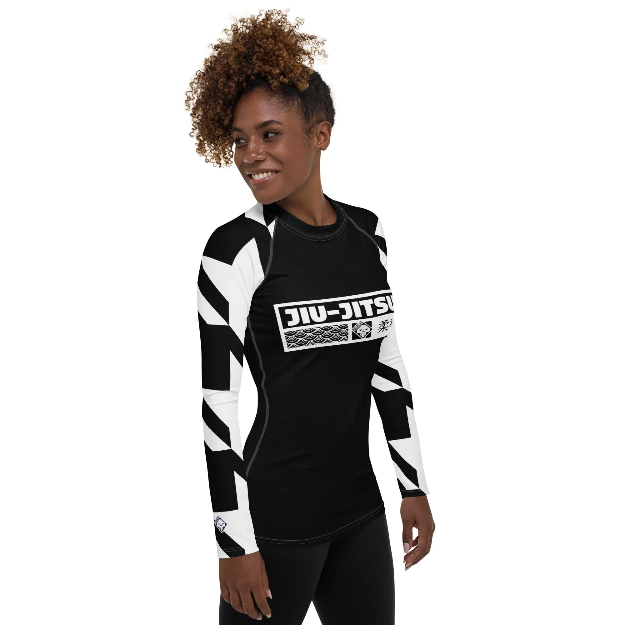 Womens Long Sleeve BJJ Rash Guard - Jiu-Jitsu 022 - Houndstooth 002 Noir