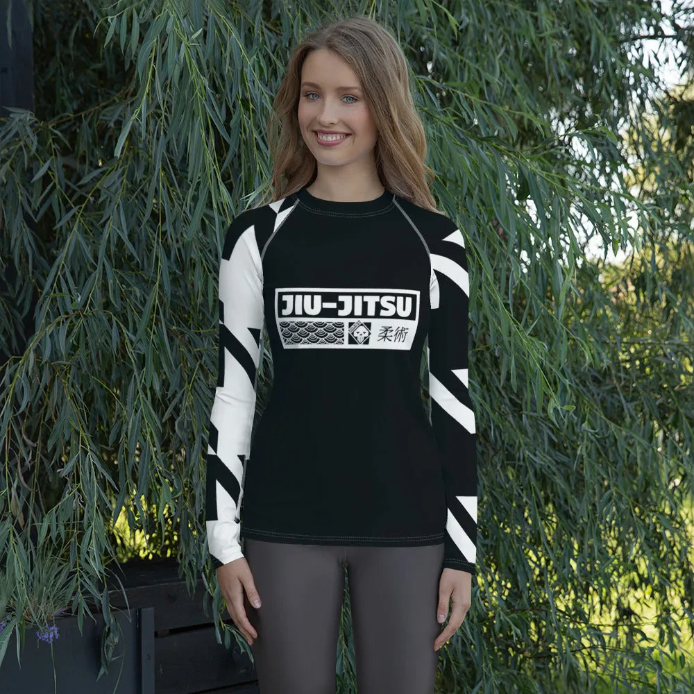 Womens Long Sleeve BJJ Rash Guard - Jiu-Jitsu 022 - Houndstooth 002 Noir