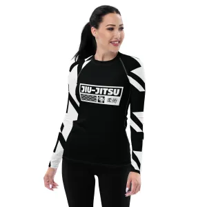 Womens Long Sleeve BJJ Rash Guard - Jiu-Jitsu 022 - Houndstooth 002 Noir
