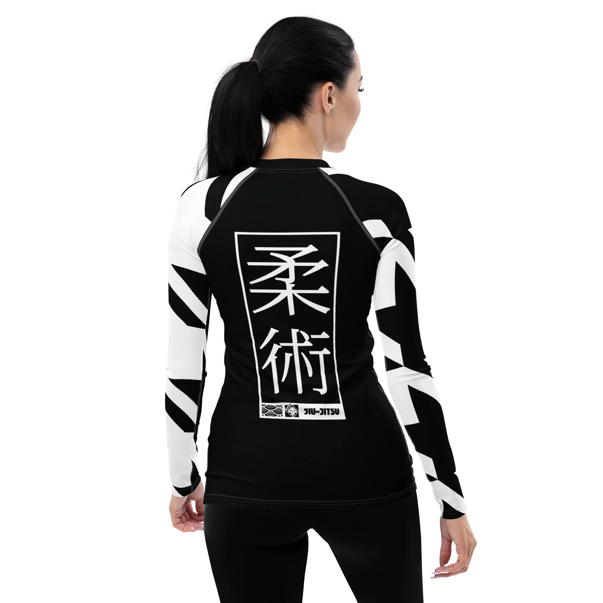 Womens Long Sleeve BJJ Rash Guard - Jiu-Jitsu 022 - Houndstooth 002 Noir