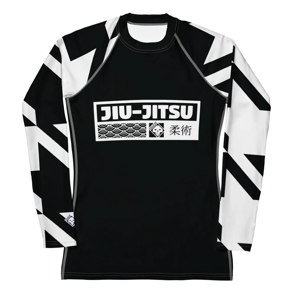 Womens Long Sleeve BJJ Rash Guard - Jiu-Jitsu 022 - Houndstooth 002 Noir