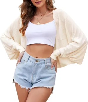 Women's Open Front Casual Long Sleeve Loose Batwing Sweaters Cardigan Lightweight Shrug Knit Bolero Tops