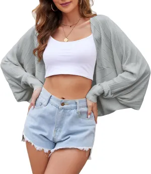Women's Open Front Casual Long Sleeve Loose Batwing Sweaters Cardigan Lightweight Shrug Knit Bolero Tops