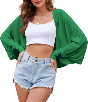 Women's Open Front Casual Long Sleeve Loose Batwing Sweaters Cardigan Lightweight Shrug Knit Bolero Tops