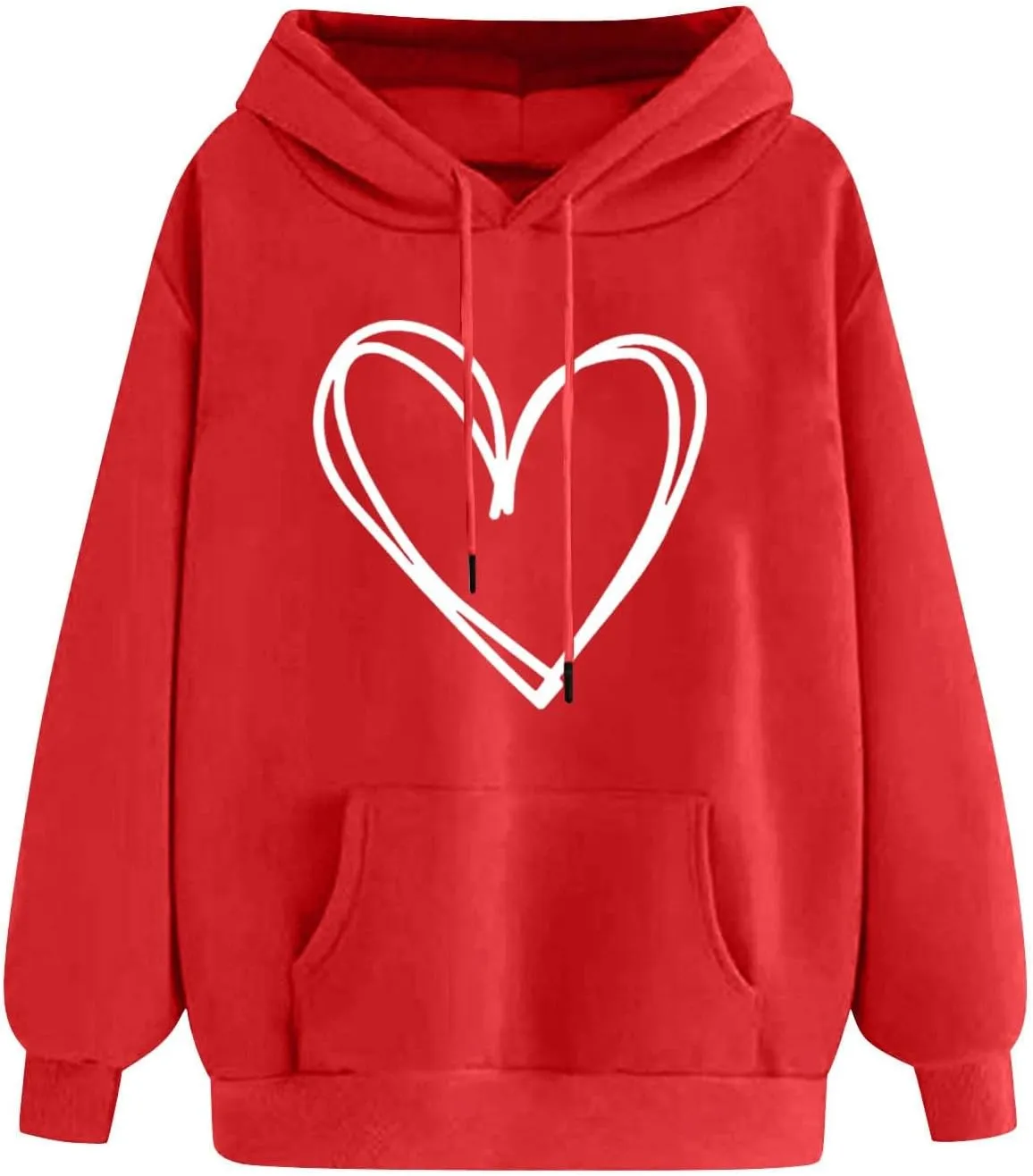 Womens Oversized Graphic Hoodies Casual Long Sleeve Heart Print Pullover Comfort Pocket Drawstring Hooded Sweatshirt