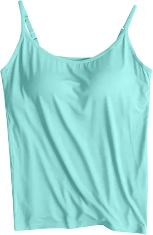 Women's Spaghetti Strap Tank Top with Built in Bra 2024 Summer Basic Solid Tank Tops Plus Size Comfort Yoga Camisole