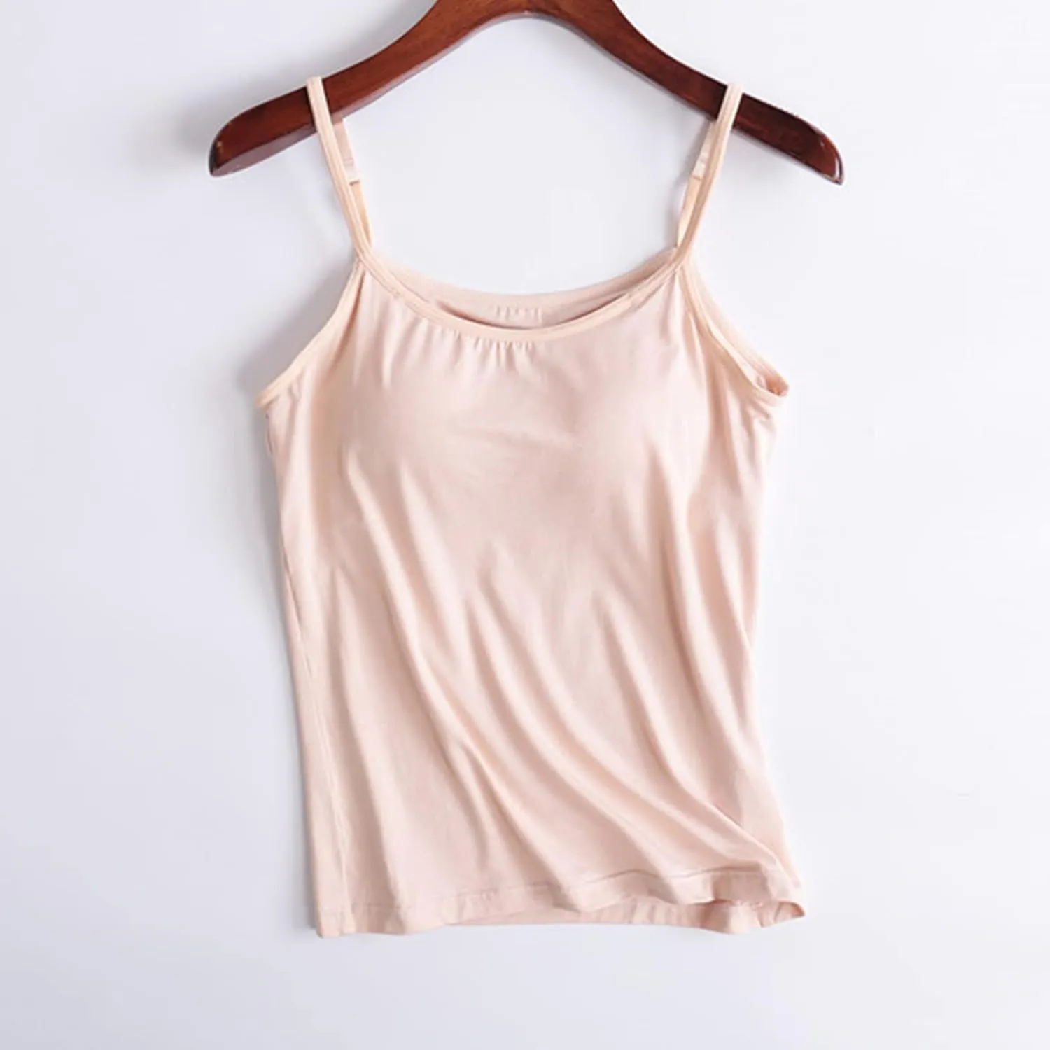 Women's Spaghetti Strap Tank Top with Built in Bra 2024 Summer Basic Solid Tank Tops Plus Size Comfort Yoga Camisole