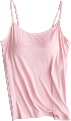 Women's Spaghetti Strap Tank Top with Built in Bra 2024 Summer Basic Solid Tank Tops Plus Size Comfort Yoga Camisole