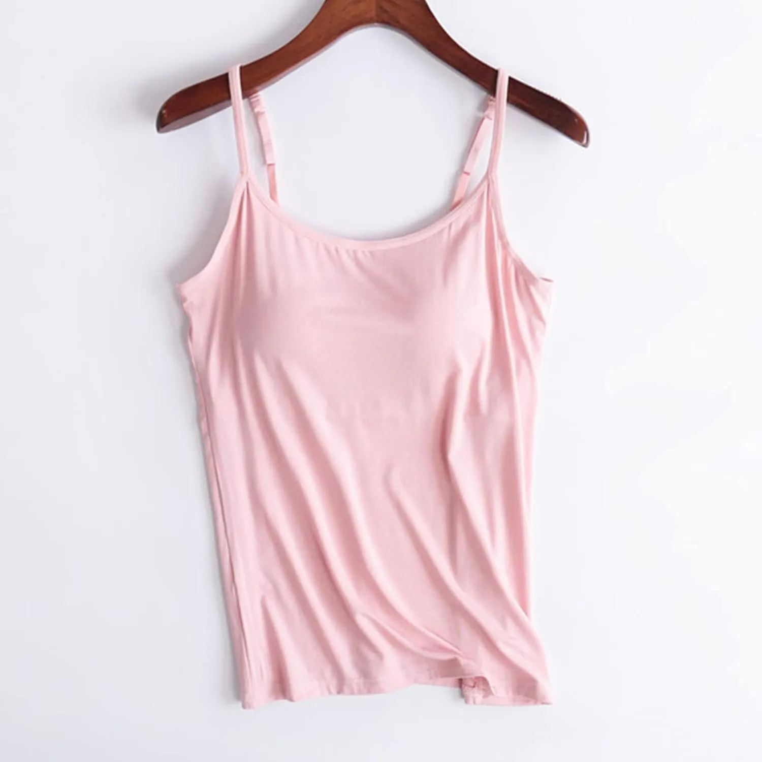 Women's Spaghetti Strap Tank Top with Built in Bra 2024 Summer Basic Solid Tank Tops Plus Size Comfort Yoga Camisole