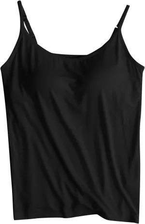 Women's Spaghetti Strap Tank Top with Built in Bra 2024 Summer Basic Solid Tank Tops Plus Size Comfort Yoga Camisole