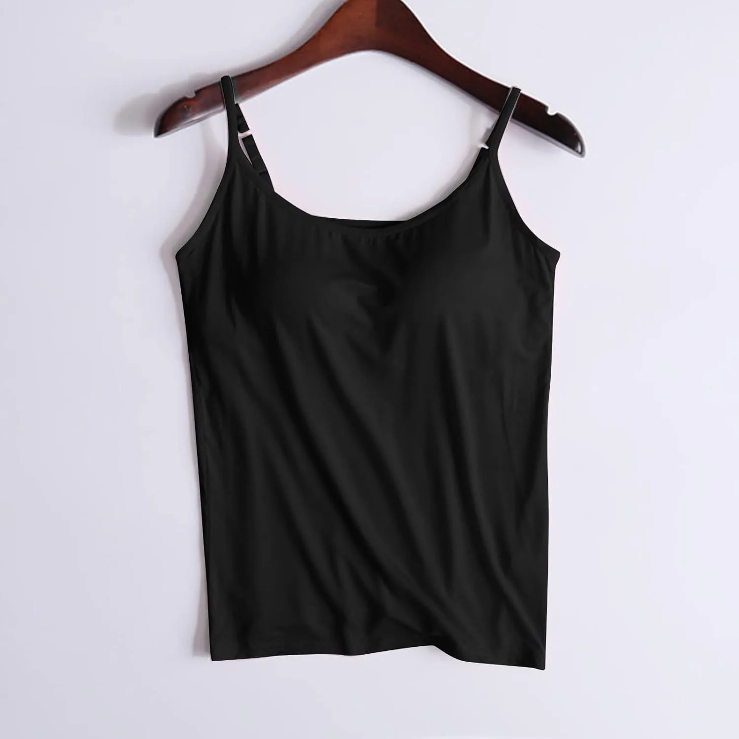 Women's Spaghetti Strap Tank Top with Built in Bra 2024 Summer Basic Solid Tank Tops Plus Size Comfort Yoga Camisole