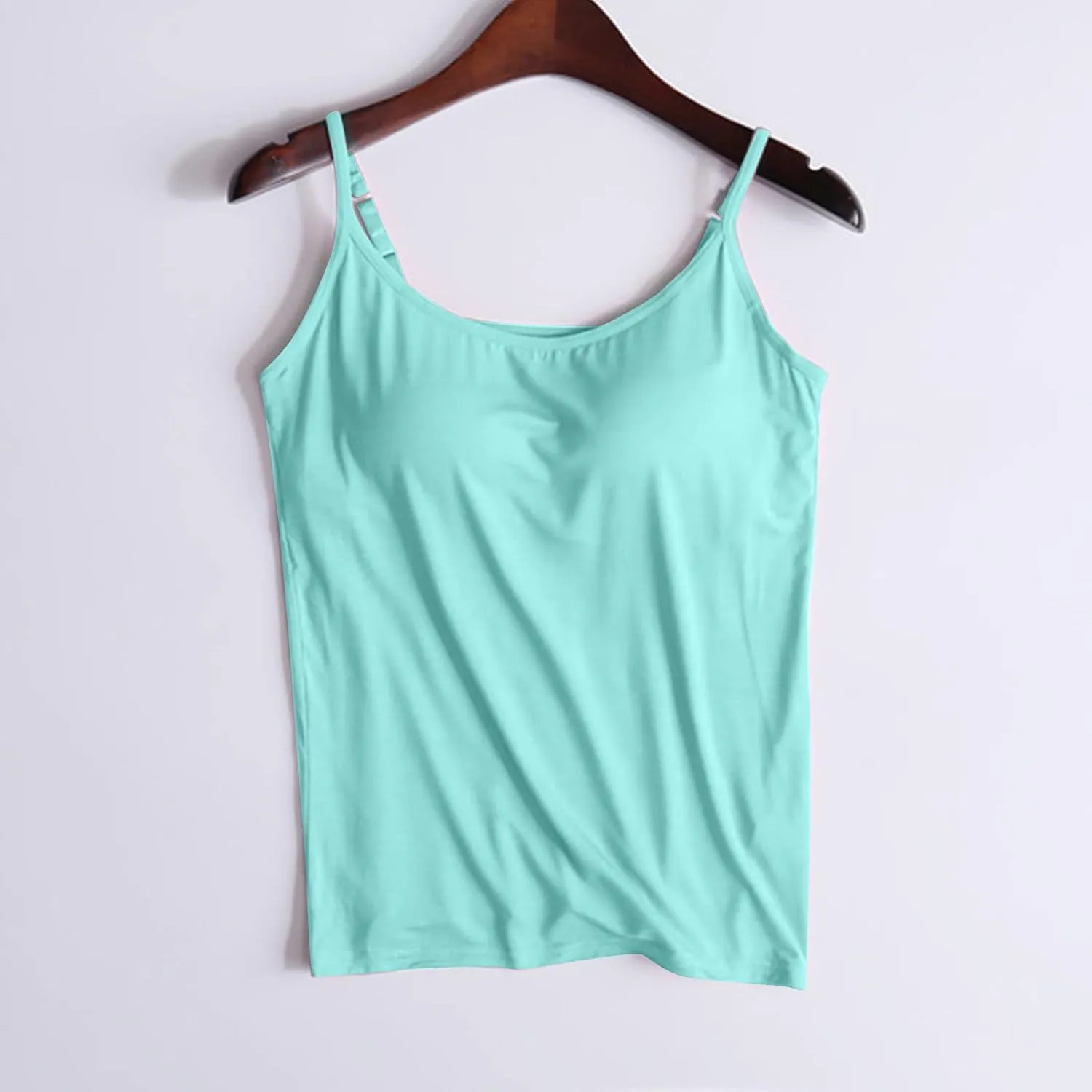 Women's Spaghetti Strap Tank Top with Built in Bra 2024 Summer Basic Solid Tank Tops Plus Size Comfort Yoga Camisole