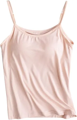 Women's Spaghetti Strap Tank Top with Built in Bra 2024 Summer Basic Solid Tank Tops Plus Size Comfort Yoga Camisole